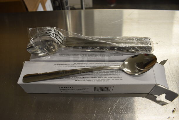 24 BRAND NEW IN BOX! Winco 0002-02 Stainless Steel Windsor Iced Teaspoons. 8
