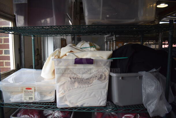 ALL ONE MONEY! Lot of 4 Tiers Worth of Various Items Including Tablecloths! Does Not Include Shelving Unit - Image 3 of 12
