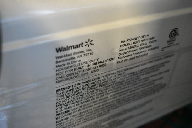 Walmart MS54100112162 Countertop Microwave Oven. 120 Volts, 1 Phase.  - Image 3 of 4