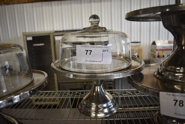 Metal Cake Stand w/ Glass Dome Lid. 13x13x11.5