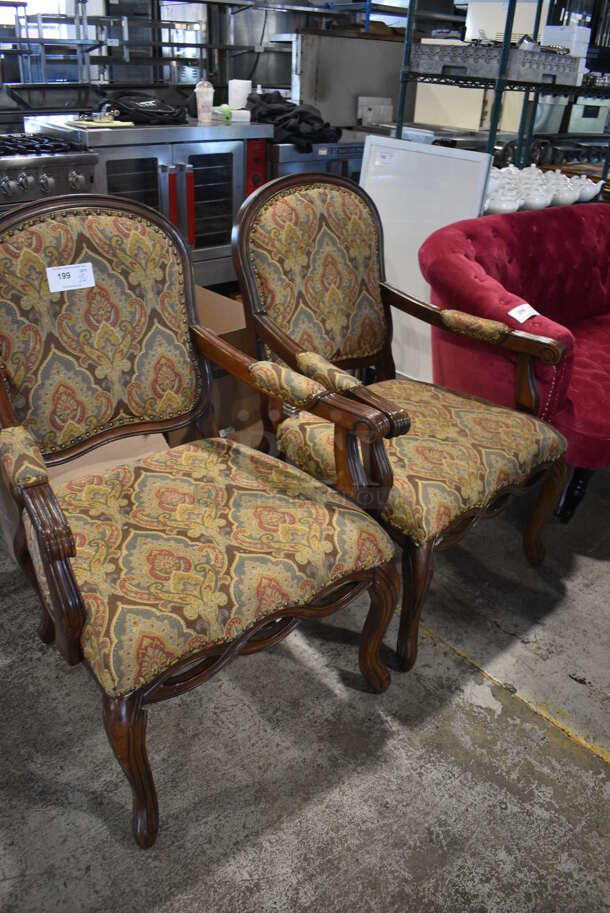 2 Wooden Dining Chairs w/ Patterned Back Rest and Seat. 29x28x41. 2 Times Your Bid! - Image 3 of 3