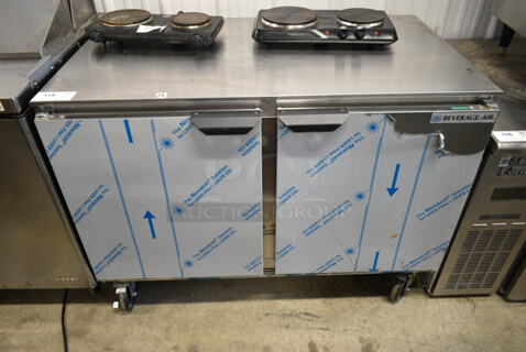 Beverage Air UCR48AHC Stainless Steel Commercial 2 Door Undercounter Cooler on Commercial Casters. 115 Volts, 1 Phase. Tested and Working!
