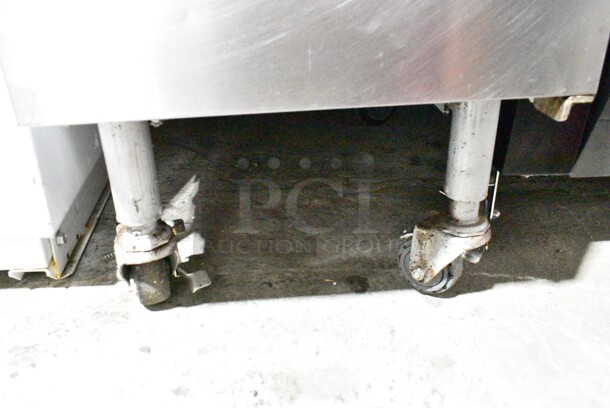 Pitco Frialator SG14 Stainless Steel Commercial Floor Style Natural Gas Powered Deep Fat Fryer on Commercial Casters. 110,000 BTU.  - Image 2 of 5