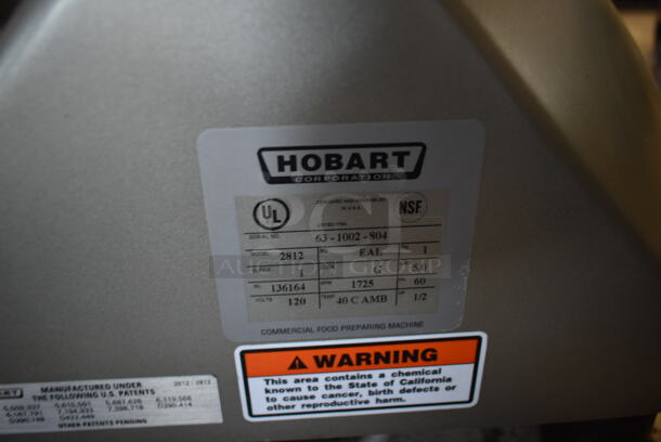 Hobart 2812 Stainless Steel Commercial Countertop Meat Slicer. 120 Volts, 1 Phase. Tested and Working!
 - Image 4 of 4