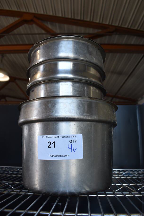 4 Various Stainless Steel Cylindrical Drop In Bins w/ 1 Lid. Includes 9.5x9.5x8. 4 Times Your Bid! - Image 4 of 4