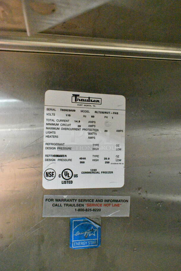 Traulsen RLT232NUT-FHS Stainless Steel Commercial 2 Door Reach In Freezer. 115 Volts, 1 Phase. Tested and Working! - Image 5 of 5