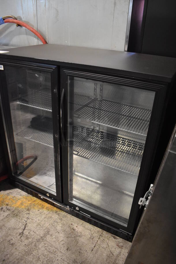 BRAND NEW SCRATCH AND DENT! KoolMore BC-2DSW-BK Metal Commercial 2 Door Cooler Merchandiser w/ Poly Coated Racks. 115 Volts, 1 Phase. 35.5x20x35. Tested and Working! - Image 2 of 8