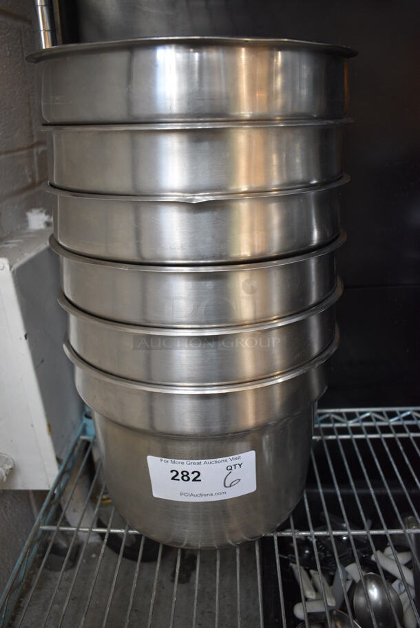 6 Stainless Steel Cylindrical Drop In Bins. 11x11x8. 6 Times Your Bid!