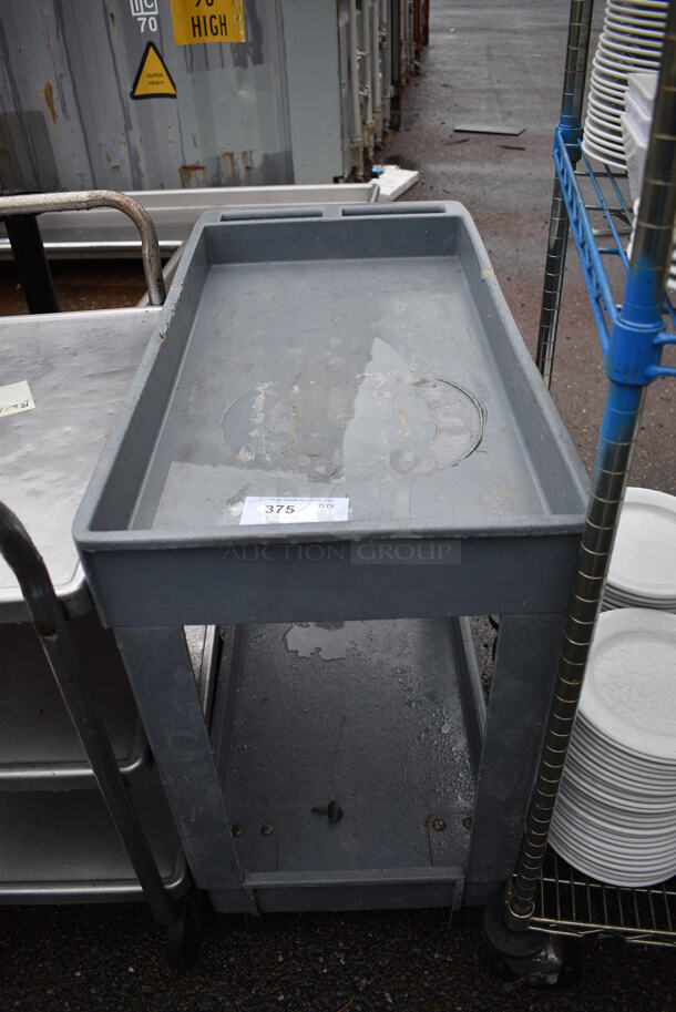 Gray Poly 2 Tier Cart w/ Push Handle on Commercial Casters. 34x18x32 - Image 1 of 4