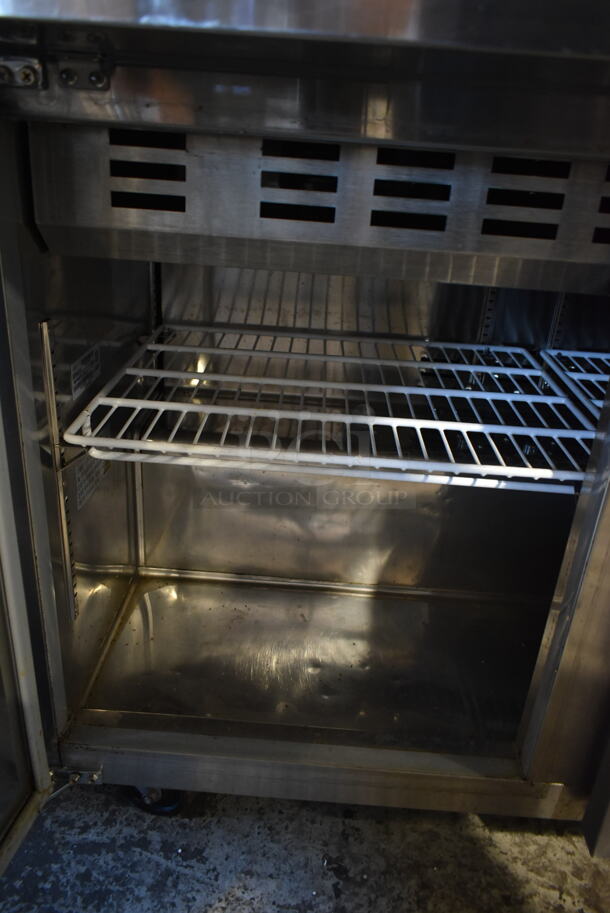 Kelvinator KCMT70.30-HC Stainless Steel Commercial Sandwich Salad Prep Table Bain Marie Mega Top w/ 2 Tier Over Shelf on Commercial Casters. 115 Volts, 1 Phase. Tested and Powers On But Does Not Get Cold - Image 8 of 11