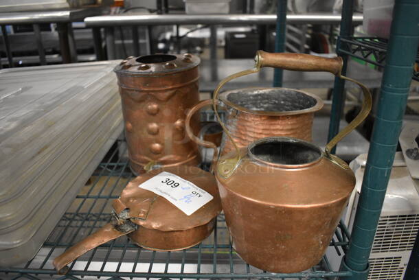 ALL ONE MONEY! Lot of 4 Various Copper Colored Metal Pots. Includes 7x7x10