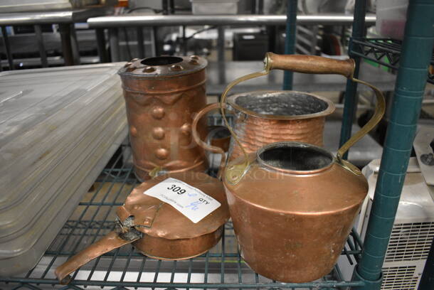 ALL ONE MONEY! Lot of 4 Various Copper Colored Metal Pots. Includes 7x7x10 - Image 1 of 3