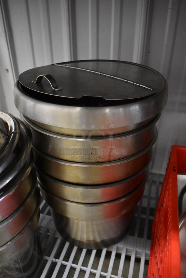 ALL ONE MONEY! Tier Lot of Various Items Including 8 Cylindrical Stainless Steel Bins, Ice Bin and Various Drop In Bin Lids - Image 6 of 7