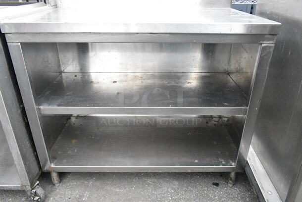 Stainless Steel Commercial Table w/ 2 Under Shelves, Back Splash and White Poly Dough Bins.  - Image 4 of 4