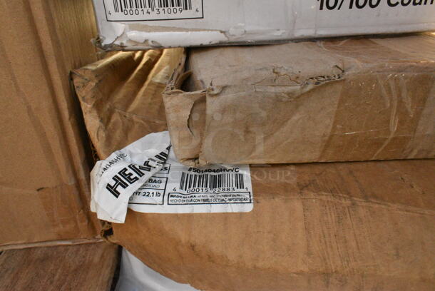 23 BRAND NEW Boxes Including 130CLFKSNH Choice Clear Heavy Weight Wrapped Plastic Cutlery Pack with Napkin - 500/Case, 394345LNoble NexGen Powder-Free Disposable Black Hybrid 3 Mil Thick Gloves - Large - 1000/Case, 394345L Noble NexGen Powder-Free Disposable Black Hybrid 3 Mil Thick Gloves - Large - 1000/Case, 433NACHOL Carnival King Large Two Compartment Plastic Nacho Tray - 500/Case, 433W20SHBGC Choice 20 lb. Shorty White Paper Bag - 500/Case, 245CPB10WHTPRINT Choice 10" x 10" x 2" White Corrugated Pizza Box - 50/Case. 23 Times Your Bid!  - Image 9 of 12