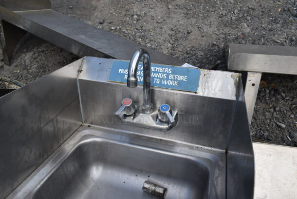 Stainless Steel Single Bay Wall Mount Sink w/ Faucet, Handles and Side Splash Guards. - Image 4 of 4
