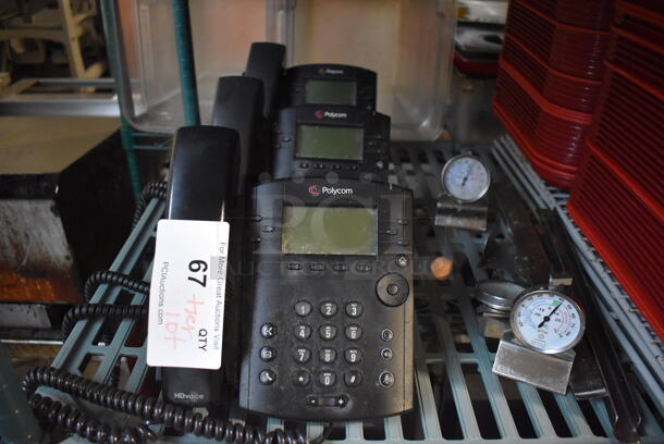 ALL ONE MONEY! Tier Lot of 3 Polycom Corded Office Telephones and Poly Trays - Image 2 of 6