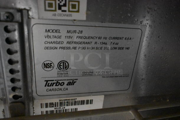 Turbo Air MUR-28 Stainless Steel Commercial Single Door Undercounter Cooler. 115 Volts, 1 Phase. Tested and Working! - Image 4 of 4