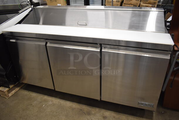 Motak MST-72-X Stainless Steel Commercial Sandwich Salad Prep Table Bain Marie Mega Top on Commercial Casters. 115 Volts, 1 Phase. 70x29.5x42. Tested and Powers On But Temps at 52 Degrees