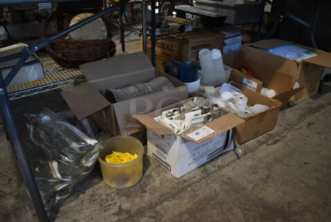 ALL ONE MONEY! Lot of Various Items Including Aluminum Foil Pans, Poly Condiment Bottles and Receipt Paper Rolls