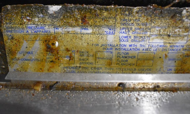 Garland SunFire Stainless Steel Commercial Natural Gas Powered 6 Burner Range w/ Flat Top Griddle, 2 Ovens, Over Shelf and Back Splash on Commercial Casters. 61x33x60 - Image 7 of 8