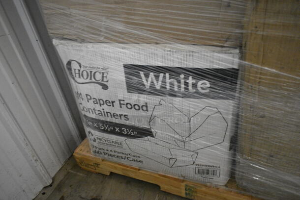 PALLET LOT of 20 BRAND NEW Boxes Including 2 Box 795PTOWHT4 Choice 7 7/8 x 5 1/2" x 3 1/2" White Microwavable Folded Paper #4 Take-Out Container - 160/Case, 3 Box 130WKFSNSPH Individually Wrapped Heavy Weight White Plastic Cutlery Pack with Napkin, 347SP6WH Visions Florence 6" Square White Plastic Plate - 120/Case, 2 Box 500CC10 Choice 10 oz. Clear PET Plastic Cold Cup - 1000/Case, 600GRSU2324C Regency Corrugated Top Glass Rack Storage Unit, Rubbermaid FG256B00BRN Glutton 56 Gallon Brown Square Trash Can. 20 Times Your Bid! - Image 7 of 9