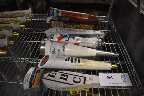 8 Beer Tap Handles Including Miller Lite, Coors Light, Founders and Samuel Adams. Includes 13". 8 Times Your Bid!