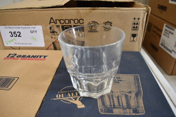 144 BRAND NEW IN BOX! Arcoroc 6.75 oz Granity Rocks Glasses. 3x3x3.25. 144 Times Your Bid!