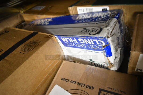 PALLET LOT of 35 BRAND NEW Boxes Including 2 Box 395TO991 EcoChoice 9" x 9" x 3" Compostable Sugarcane / Bagasse 1 Compartment Take-Out Box - 200/Case, 2 Box 395TO993 EcoChoice 9" x 9" x 3" Compostable Sugarcane / Bagasse 3 Compartment Takeout Container - 200/Case, Choice Portion Cup, 2 Box 394365L Noble Large Gloves, Choice 100260CH00260CH Take Out Containers, Dart 80HT1R 8" x 7 1/2" x 2" White Foam Square Take Out Container with Hinged Lid - 200/Case, 17622STPNLCL Choice 22 oz. Clear SAN Plastic Paneled Tumbler - 12/Pack, Choice 4 oz Portion Cups, 129MCR24B Choice 24 oz. Black Round Microwavable Heavy Weight Container with Lid 7 1/4" - 150/Case, 2454/97 Chardonnay Glasses, 129MCR32B Choice 32 oz. Black Round Microwavable Heavy Weight Container with Lid 7 1/4" - 150/Case, Visions Black Plastic Tray, Choice Cling Film, 395TO991 EcoChoice 9" x 9" x 3" Compostable Sugarcane / Bagasse 1 Compartment Take-Out Box - 200/Case, 2 Box 130BGKFSNSPH Visions Heavy Weight Beige Wrapped Plastic Cutlery Pack with Napkin and Salt and Pepper Packets - 500/Case, Ceiling Mount Heat Lamp. 35 Times Your Bid! - Image 12 of 12