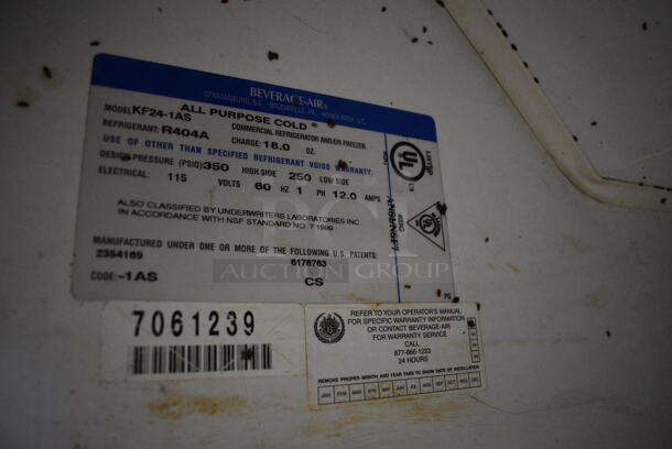 Beverage Air Model KF24-1AS Stainless Steel Commercial Single Door Reach In Freezer on Commercial Casters. 115 Volts, 1 Phase. 25.5x32x83. Tested and Powers On But Does Not Get Cold - Image 4 of 5