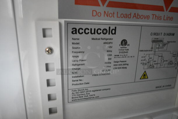 Accucold ARG3PV Metal Commercial Single Door Reach In Cooler Merchandiser. 115 Volts, 1 Phase. Tested and Powers On But Does Not Get Cold - Image 3 of 3