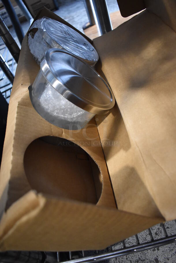 ALL ONE MONEY! Lot of Chrome Finish 5 Tier Shelving Unit on Commercial Casters w/ Contents Including Poly Beverage Tumblers, Coffee Urns, Mesh Baskets, Bus Bins, Utensils and Ceramic Mugs. BUYER MUST DISMANTLE. PCI CANNOT DISMANTLE FOR SHIPPING. PLEASE CONSIDER FREIGHT CHARGES. 48x18x75 - Image 7 of 12