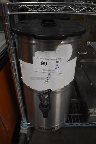 2 Bunn Stainless Steel Beverage Holder Dispensers. One Missing Spigot. 12x16x19. 2 Times Your Bid!