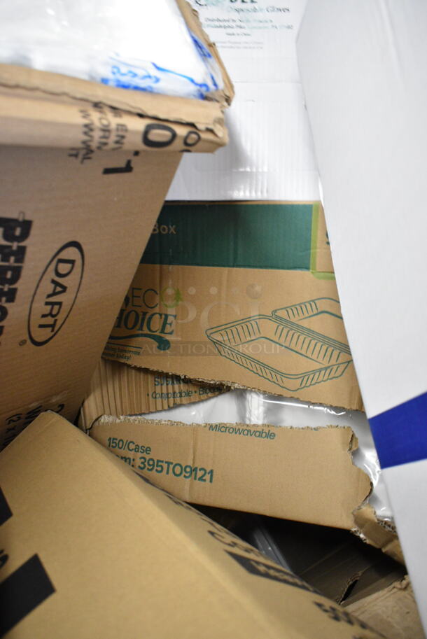 PALLET LOT of 15 BRAND NEW Boxes Including Noble 394365XL Noble Products Powder-Free Disposable Clear Vinyl Gloves for Foodservice - Extra Large - 1000/Case, Dart Performer Foam Hinged Lid Containers, 612509HD Round Heavy Weight Foil Take-Out Pan, 395TO9121 Compartment Take-Out Container, Brown Bags, Cardboard Boxes. 15 Times Your Bid! - Image 7 of 9