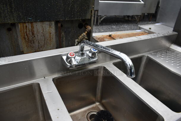 Stainless Steel Commercial 3 Bay Back Bar Sink w/ Right Side Drain Board, Faucet and Handles. Bays 10x14. Drain Boards 10x15 - Image 4 of 6