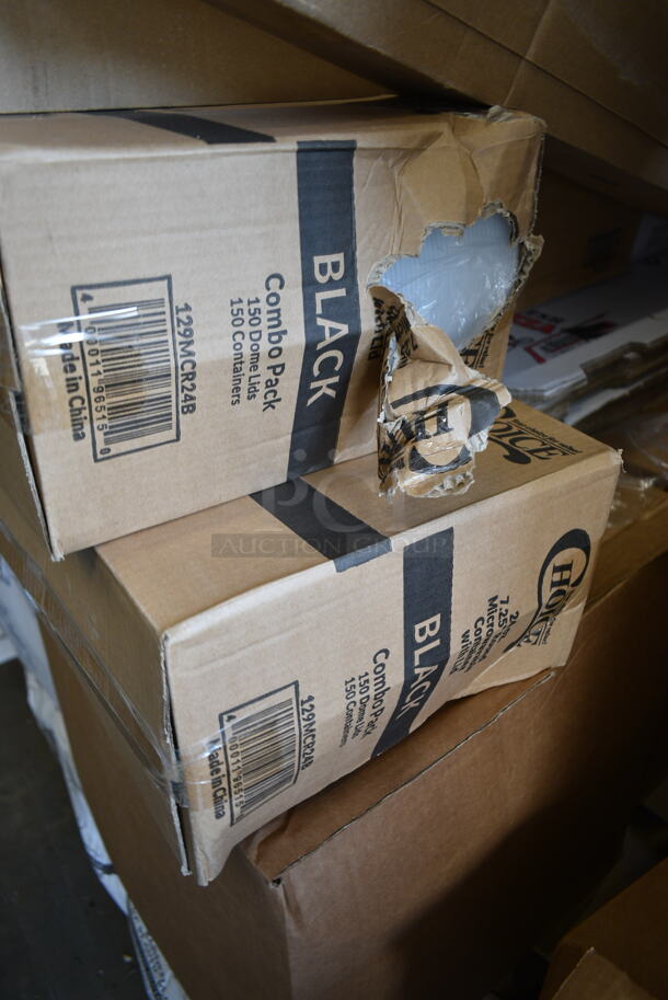 PALLET LOT of 34 BRAND NEW Boxes Including 2 Box 129MCR24B Choice 24 oz. Black Round Microwavable Heavy Weight Container with Lid 7 1/4" - 150/Case, Banquet Roll 40'x300', 3 Box 347RPBD10WHS Visions 10" White Plastic Plate with Silver Bands - 120/Case, 500TSCOVER Lavex Half Fold Paper Toilet Seat Cover - 5000/Case, 394385L Noble Products White Powder-Free Disposable Latex Gloves for Foodservice - Large - 1000/Case, 395TO991 EcoChoice 9" x 9" x 3" Compostable Sugarcane / Bagasse 1 Compartment Take-Out Box - 200/Case, Choice Foil Steam Table Pans. 34 Times Your Bid! - Image 4 of 12