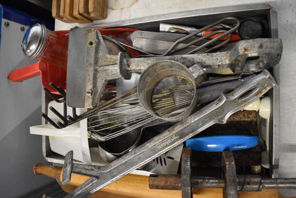 ALL ONE MONEY! Lot of Various Utensils Including Scraper, Rolling Pin, Whisks and Poly Teaspoons and Metal Bin! - Image 3 of 4