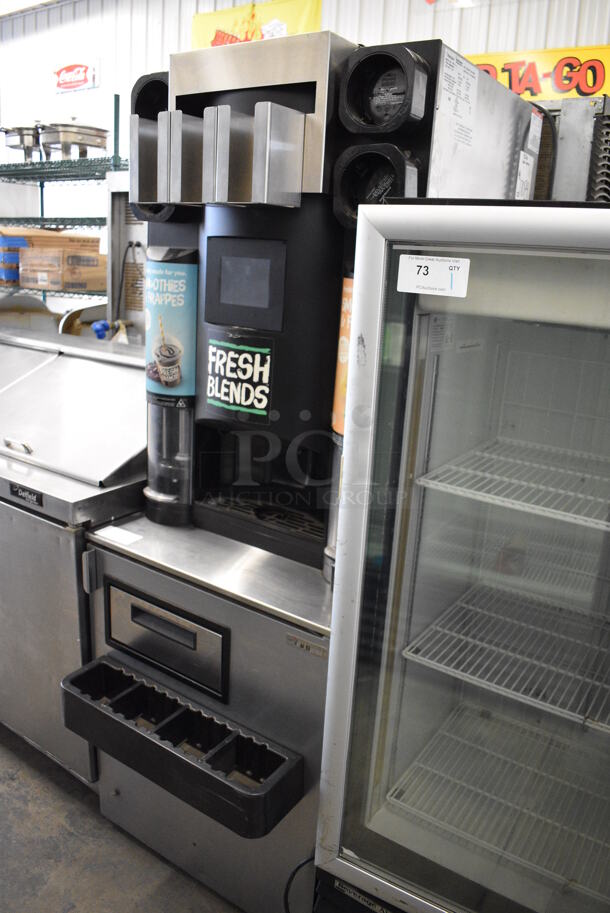 Manitowoc Multiplex MB-8-1 Stainless Steel Commercial Blend In Cup Workstation on Single Door Undercounter Cooler on Commercial Casters. 115 Volts, 1 Phase. 26x39x72. Tested and Working! - Image 2 of 6