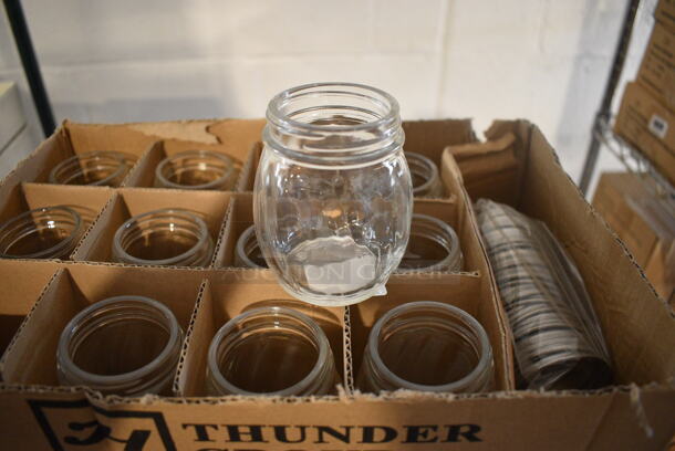 108 BRAND NEW IN BOX! Glass Seasoning Shakers and Lids. 3x3x3. 108 Times Your Bid!