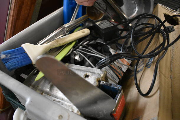 ALL ONE MONEY! Lot of Various Items Including Ladles, Lifters, Adapters and Wires in Poly Gray Bus Bin - Image 3 of 4