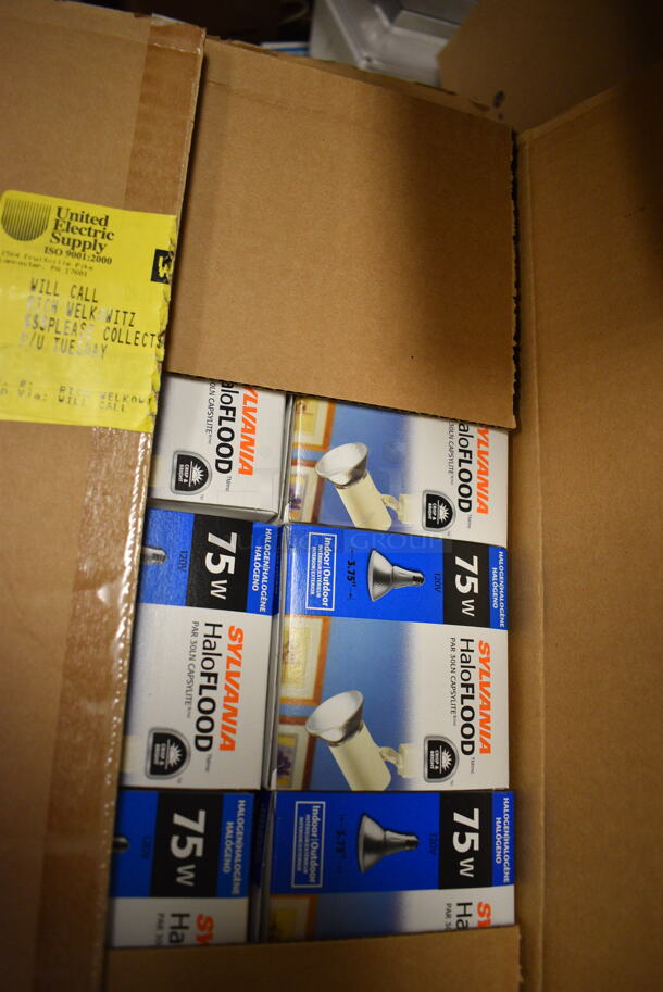 ALL ONE MONEY! Pallet Lot of Various Items Including Halogen-IR Floodlight, Reflector Light Bulbs, Micro Mini CFL, 40W Globe Light, Floor Sealer, Air Compressor, and Plastic Containers - Image 2 of 12