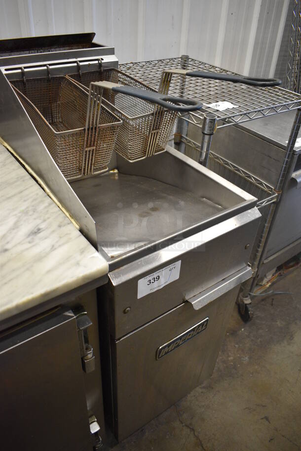 Imperial Stainless Steel Commercial Gas Powered Deep Fat Fryer w/ 2 Metal Fry Basket and Lid. 15.5x31x48 - Image 3 of 7