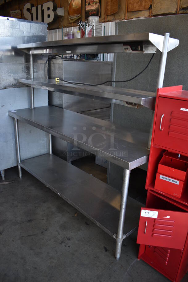 Stainless Steel Commercial Table w/ 2 APW Wyott FD-60 Warming Strip, 2 Over Shelves and Under Shelf. 73x24x66