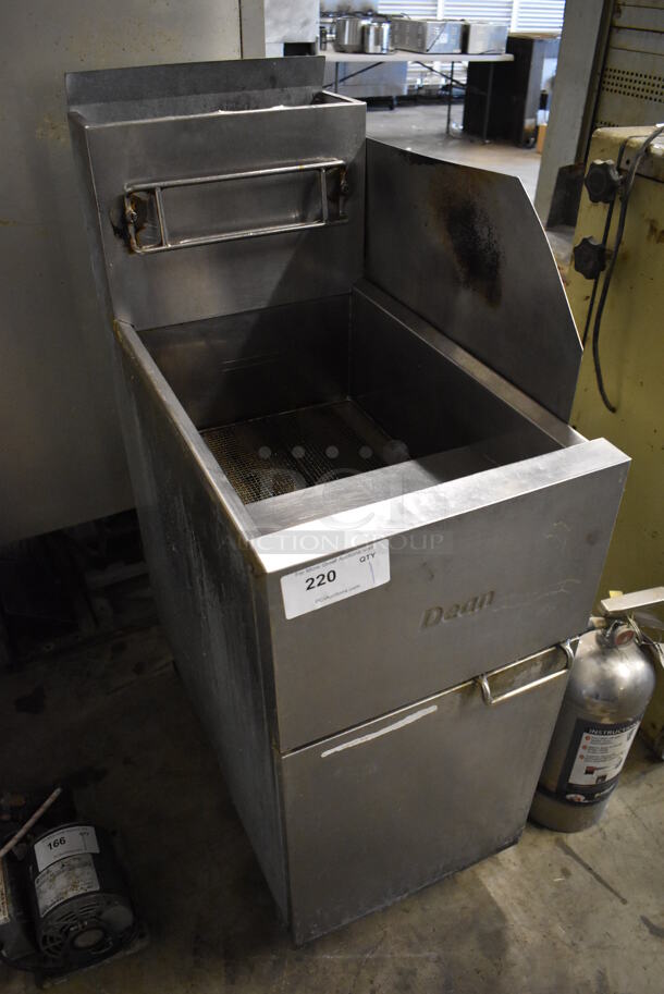2011 Dean SR42GN Stainless Steel Commercial Floor Style Natural Gas Powered Deep Fat Fryer w/ Side Splash Guard on Commercial Casters. 105,000 BTU. 16x30x46 - Image 2 of 7