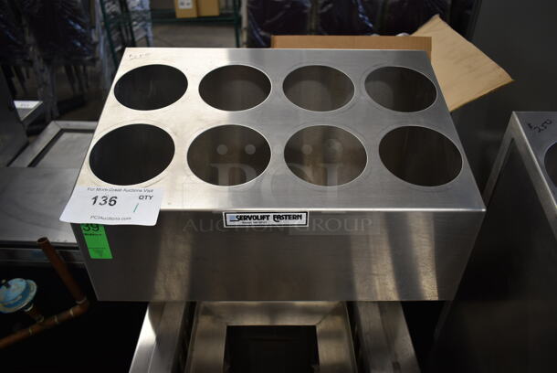 Servolift Eastern Stainless Steel Commercial Tray Return w/ 8 Cut Out Silverware Stand on Commercial Casters.  - Image 4 of 4