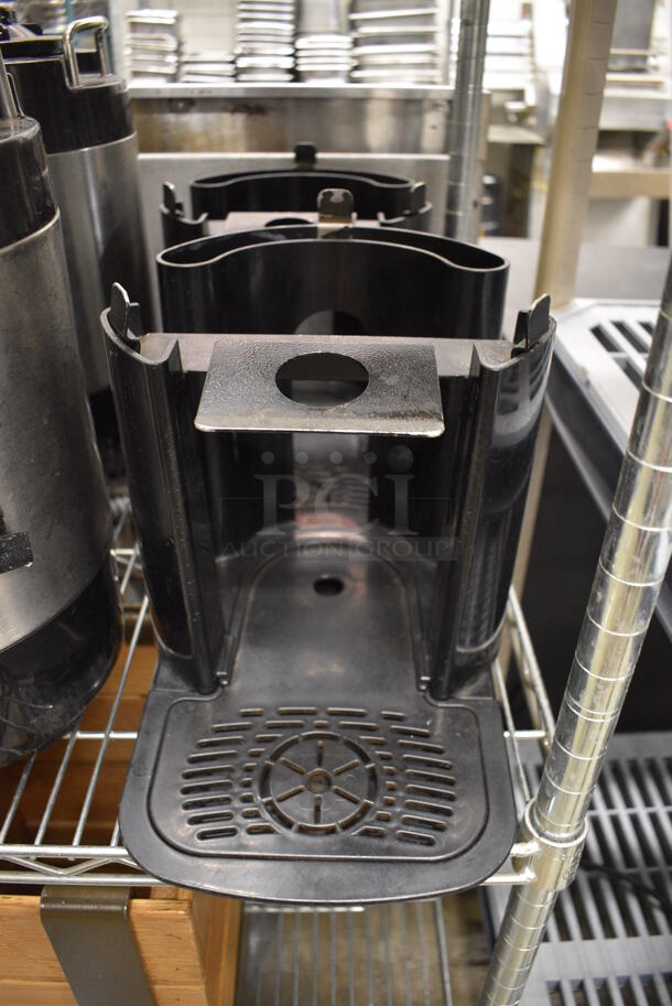 2 Stainless Steel and Black Poly Beverage Holder Dispenser and 2 Black Poly Stands w/ Drip Trays. 9x12x14, 9x13x10. 2 Times Your Bid! - Image 3 of 6
