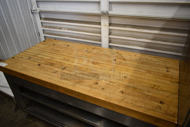 Butcher Block Table w/ Stainless Steel Under Shelves. - Image 2 of 4