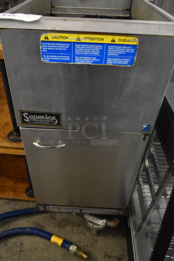 Superior Stainless Steel Commercial Floor Style Natural Gas Powered Deep Fat Fryer. 122,000 BTU  - Image 3 of 5
