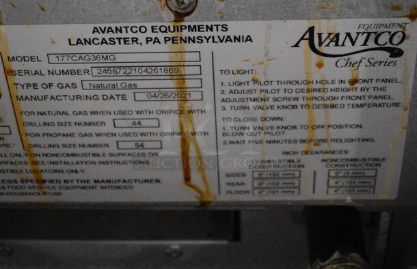 2021 Avantco CAG36MG Stainless Steel Commercial Countertop Natural Gas Powered Flat Top Griddle w/ Stainless Steel Commercial Equipment Stand on Commercial Casters. 36x30x18, 36x30x26 - Image 8 of 9