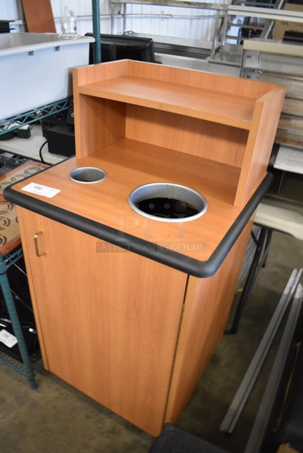Wood Pattern Trash Can Shell w/ Tray Return, Trash Deposit Holes, Trash Can and Door. 25.5x25.5x48. - Image 2 of 5